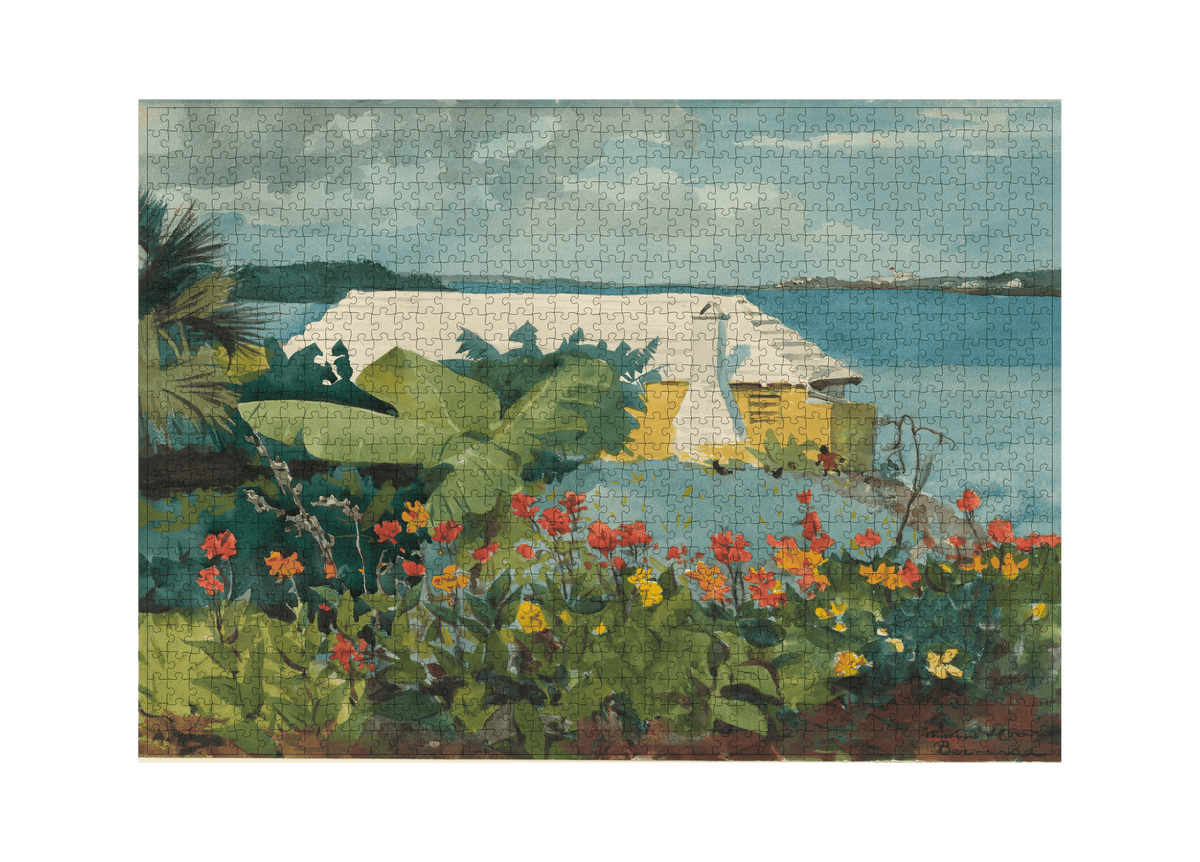 Blumengarten und Bungalow auf Bermuda – Winslow Homer