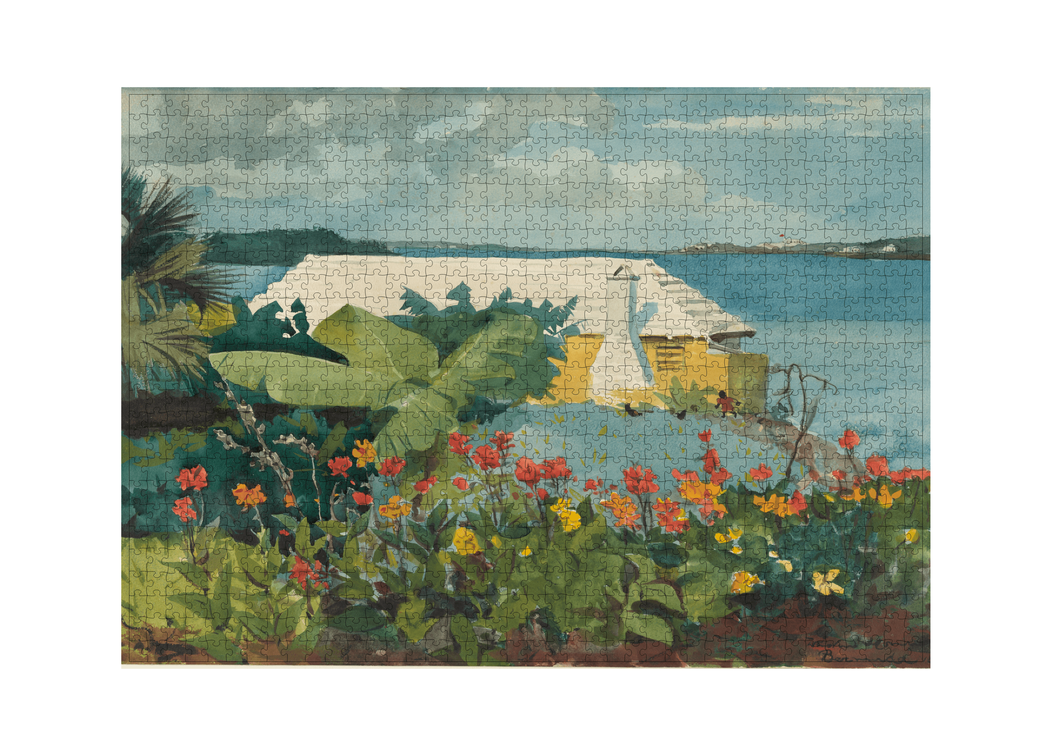 Blumengarten und Bungalow auf Bermuda – Winslow Homer