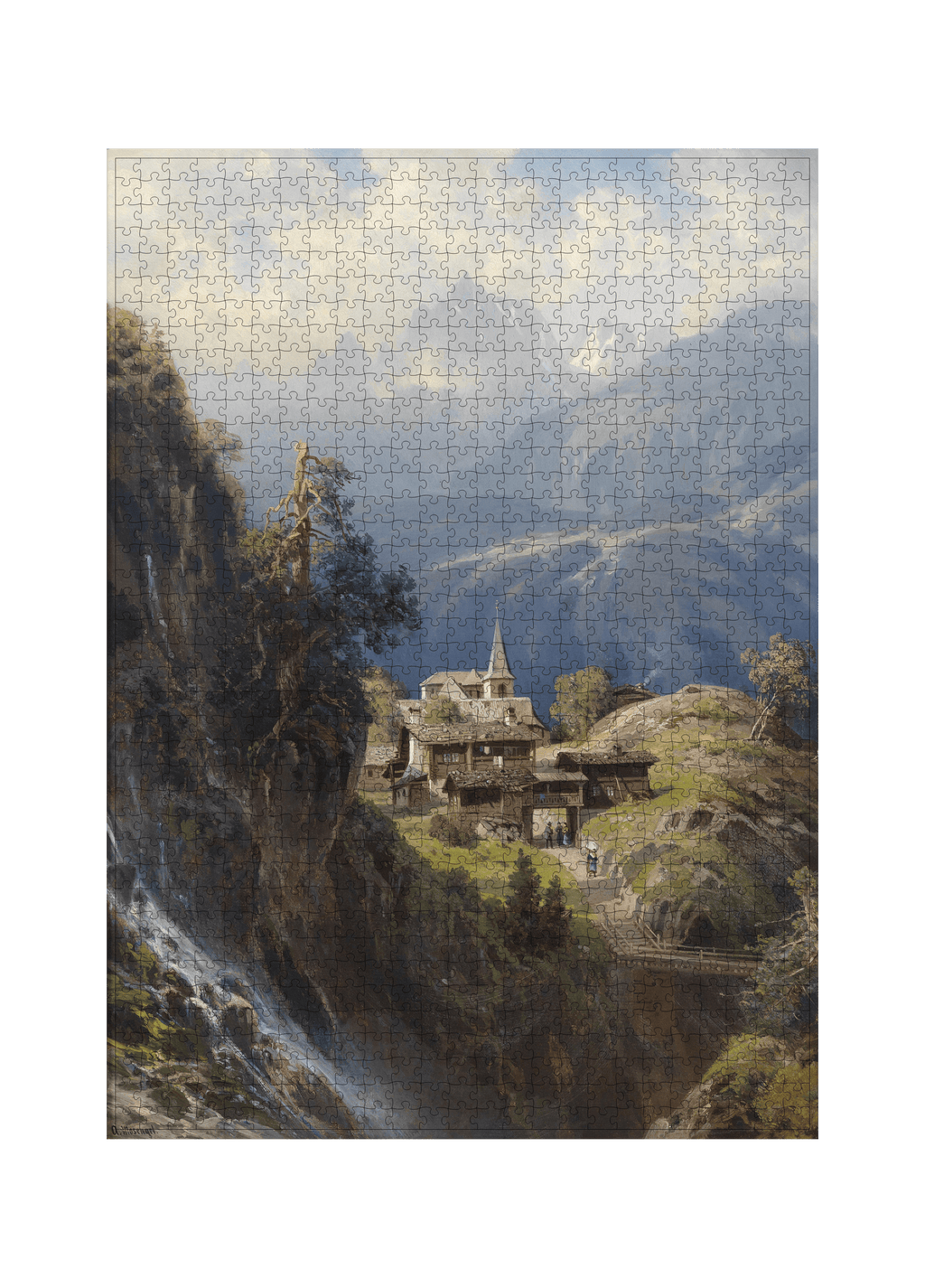 Das Dorf in den Berner Alpen – Adolf Mosengel als 1000-Teile-Puzzle-Kunstwerk – Motivansicht