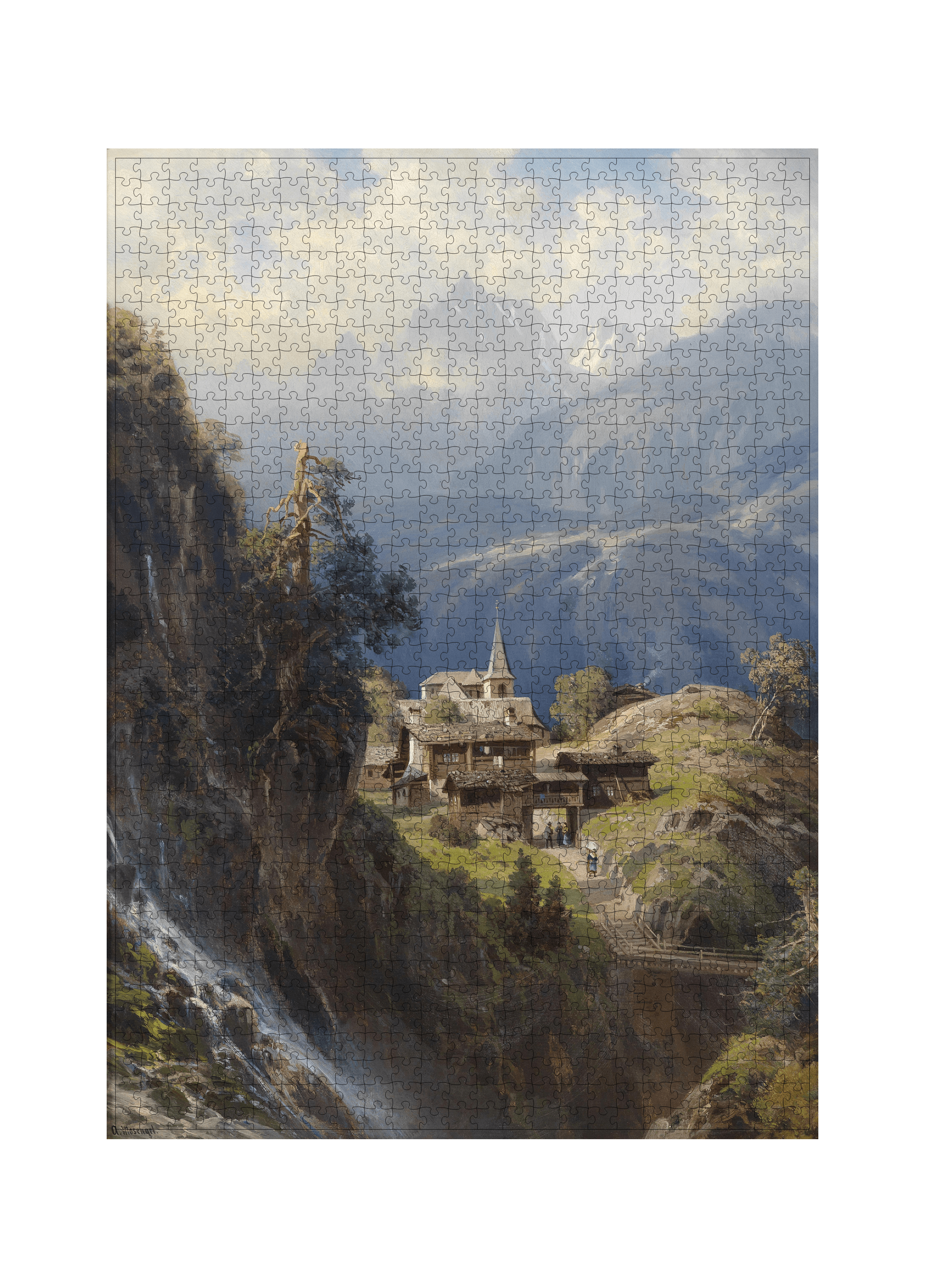 Das Dorf in den Berner Alpen – Adolf Mosengel als 1000-Teile-Puzzle-Kunstwerk – Motivansicht