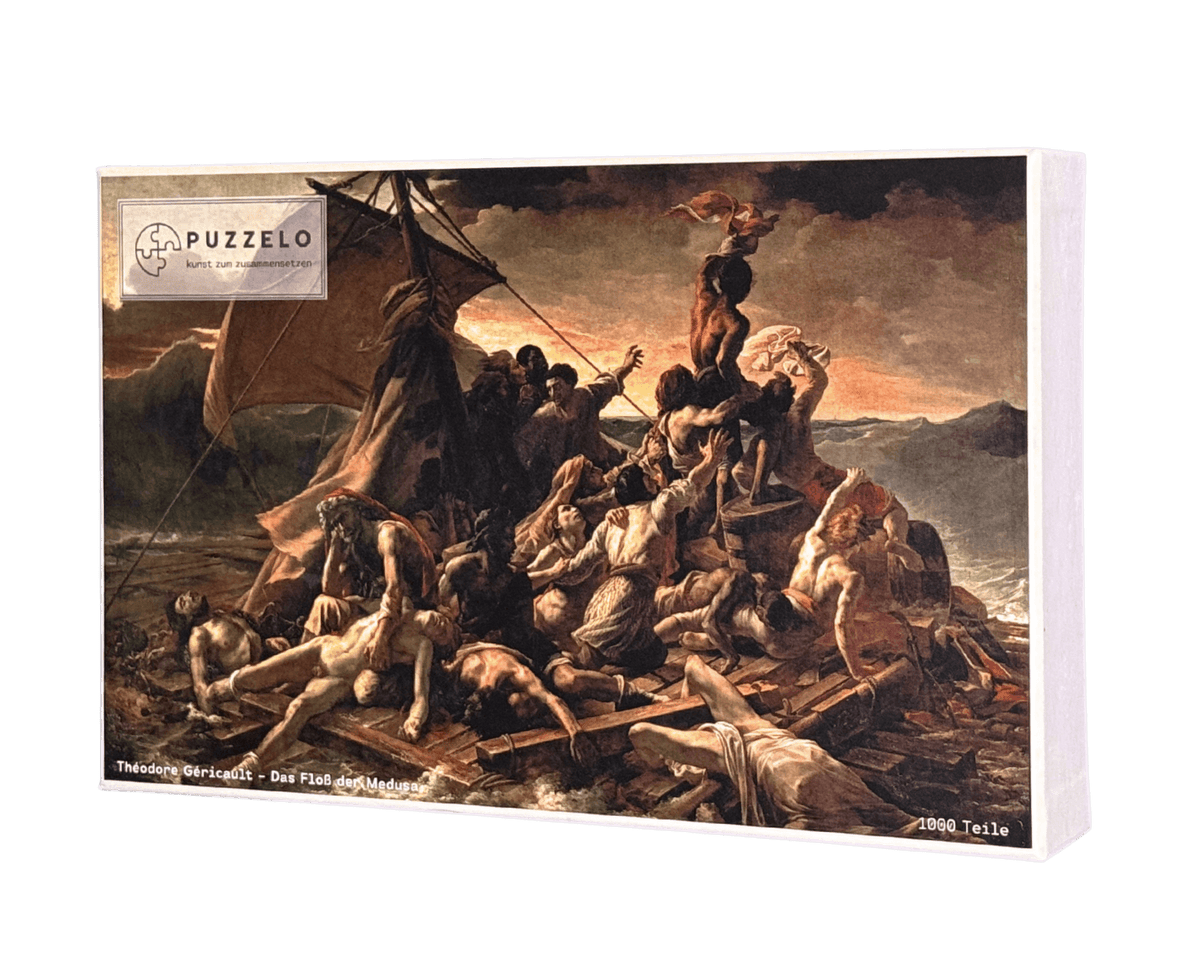 Das Floß der Medusa – Théodore Géricault Puzzle Kunstwerk, 1000 Teile, Verpackung Vorderseite