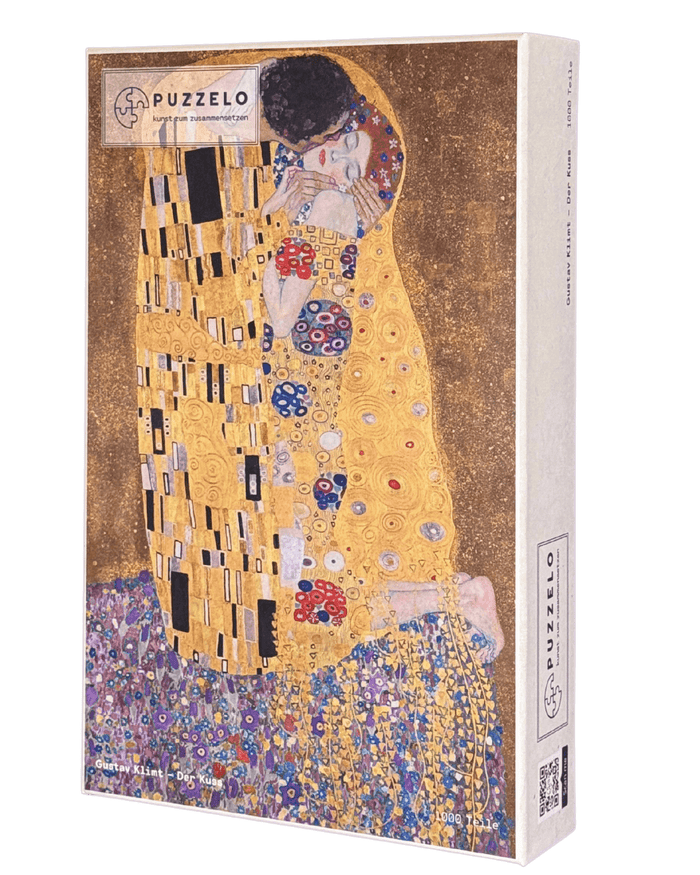 Der Kuss – Gustav Klimt Puzzle Kunstwerk, 1000 Teile, Verpackung Vorderseite
