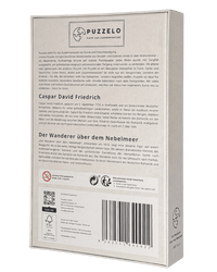 Der Wanderer über dem Nebelmeer – Caspar David Friedrich Puzzle Kunstwerk, 1000 Teile, Verpackung Rückseite mit Details