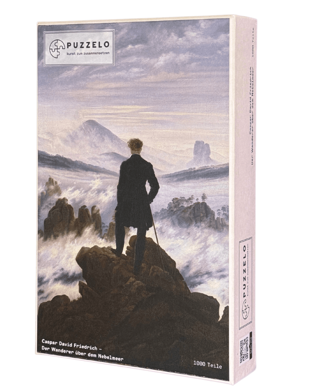 Der Wanderer über dem Nebelmeer – Caspar David Friedrich Puzzle Kunstwerk, 1000 Teile, Verpackung Vorderseite
