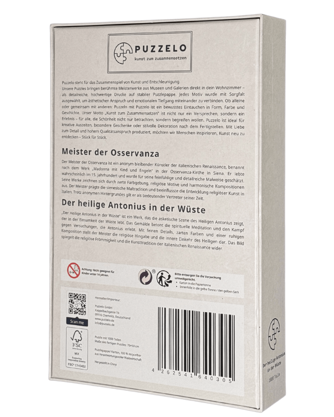 Der heilige Antonius der Abt in der Wüste, 1000 Teile, Verpackung Rückseite mit Details