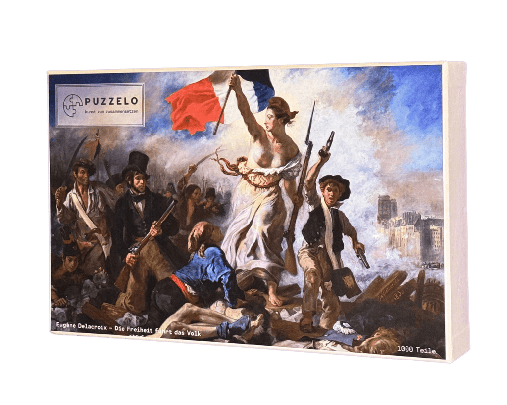 Die Freiheit führt das Volk – Delacroix Kunstpuzzle, 1000 Teile, Verpackung Vorderseite