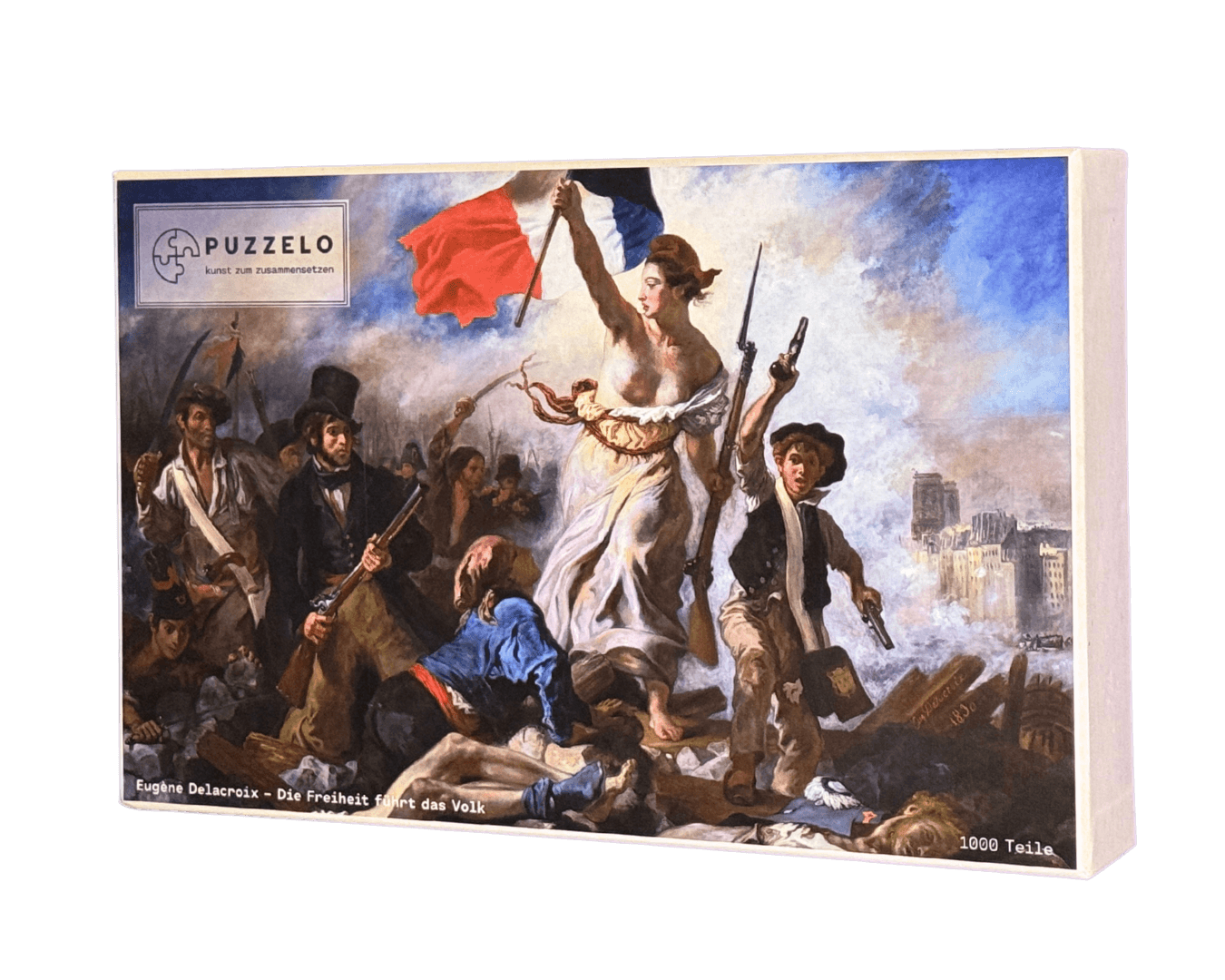 Die Freiheit führt das Volk – Delacroix Kunstpuzzle, 1000 Teile, Verpackung Vorderseite