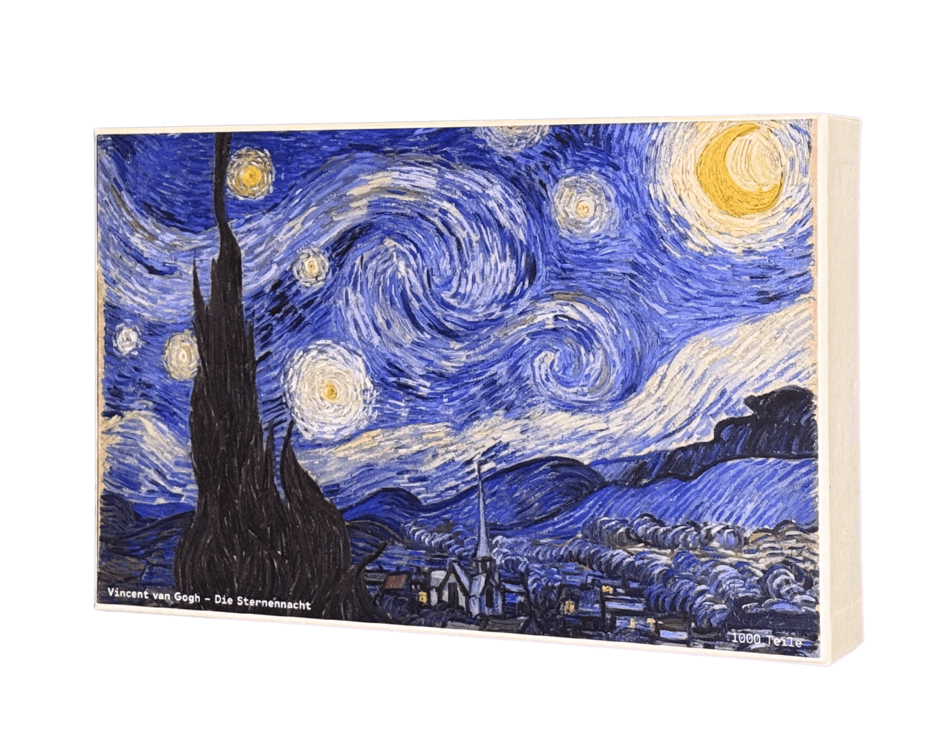 Die Sternennacht – Vincent van Gogh Puzzle Kunstwerk, 1000 Teile, Verpackung Vorderseite