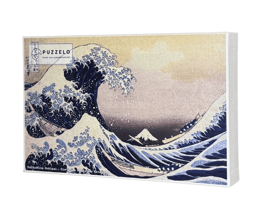 Die große Welle vor Kanagawa – Hokusai Puzzle Kunstwerk, 1000 Teile, Verpackung Vorderseite