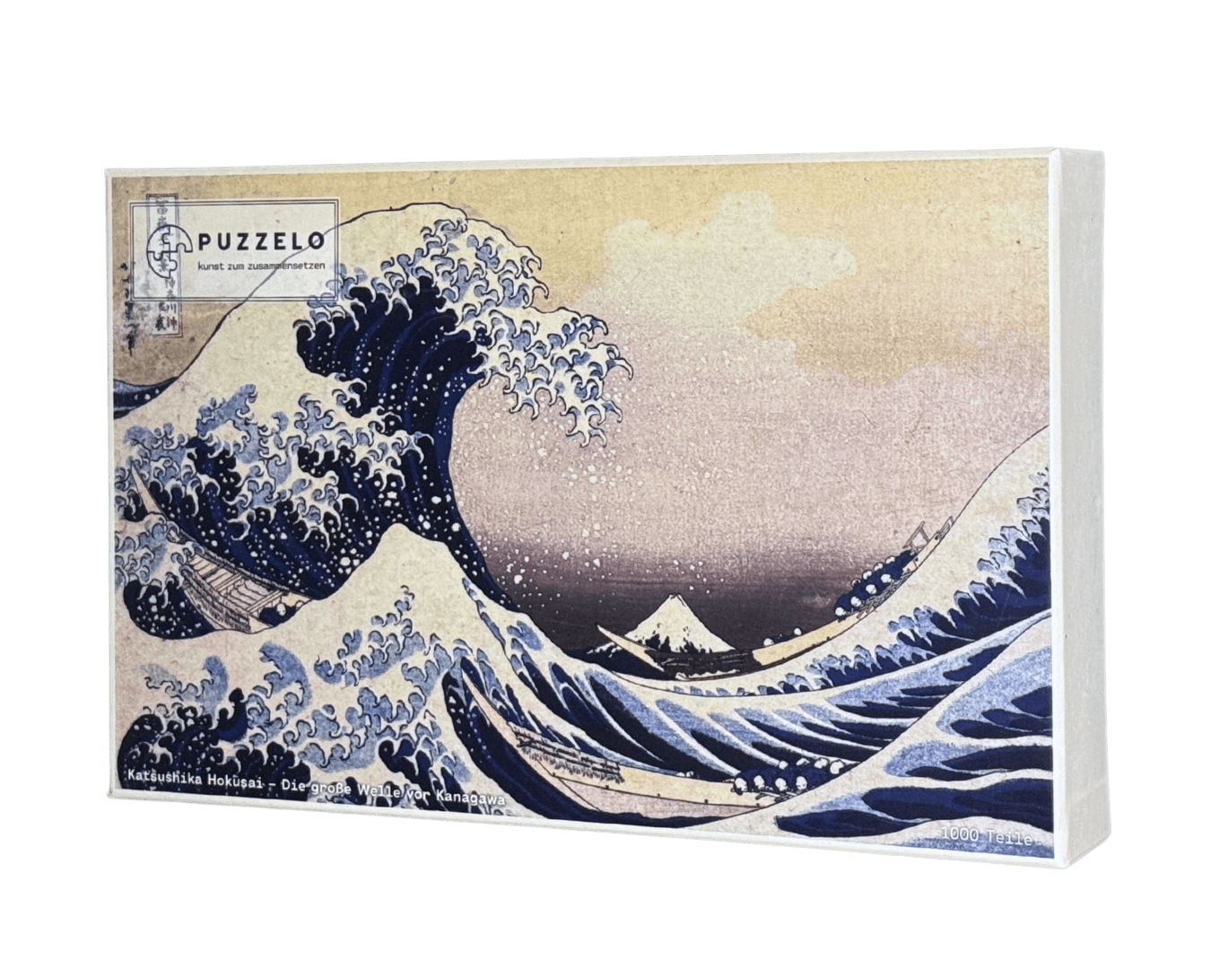 Die große Welle vor Kanagawa – Hokusai Puzzle Kunstwerk, 1000 Teile, Verpackung Vorderseite