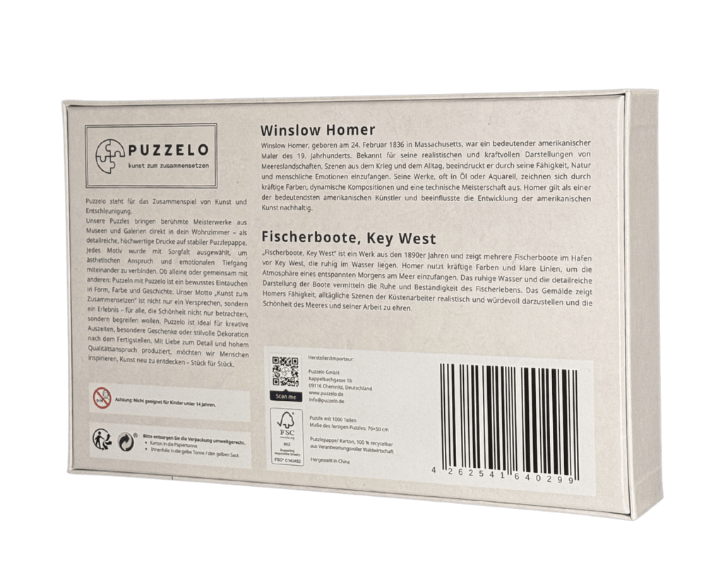 Fischerboote, Key West – Winslow Homer, 1000 Teile, Verpackung Rückseite mit Details