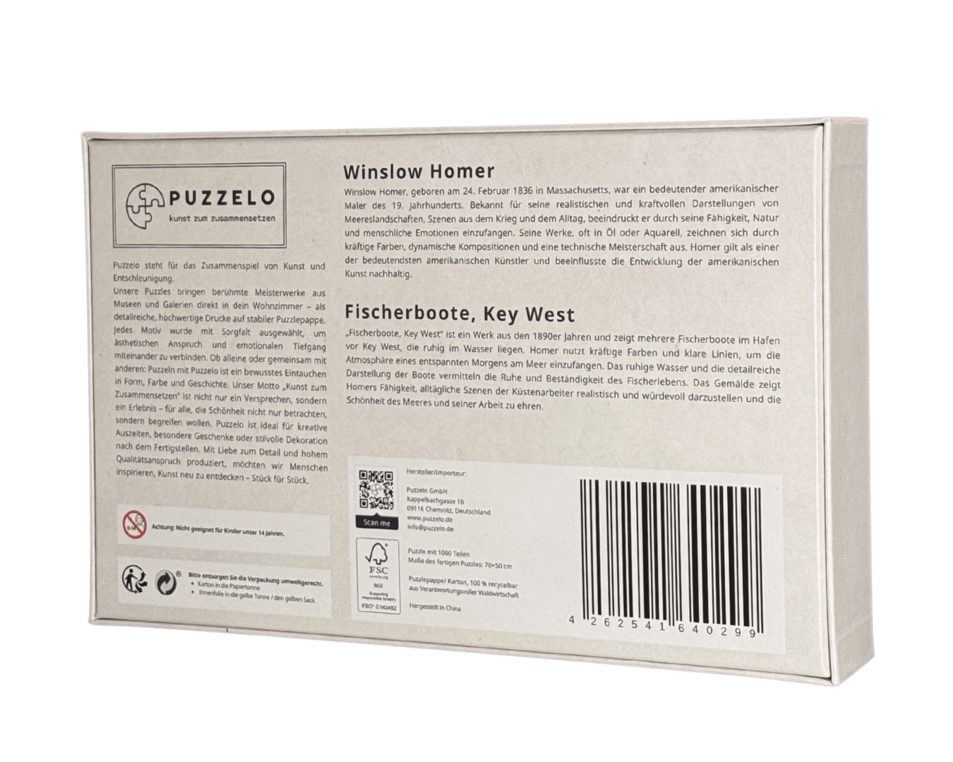 Fischerboote, Key West – Winslow Homer, 1000 Teile, Verpackung Rückseite mit Details