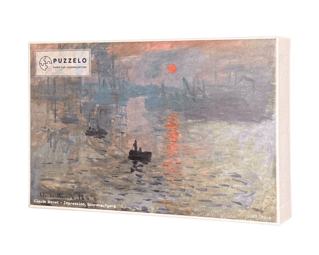 Impression, Sonnenaufgang – Claude Monet Puzzle Kunstwerk, 1000 Teile, Verpackung Vorderseite