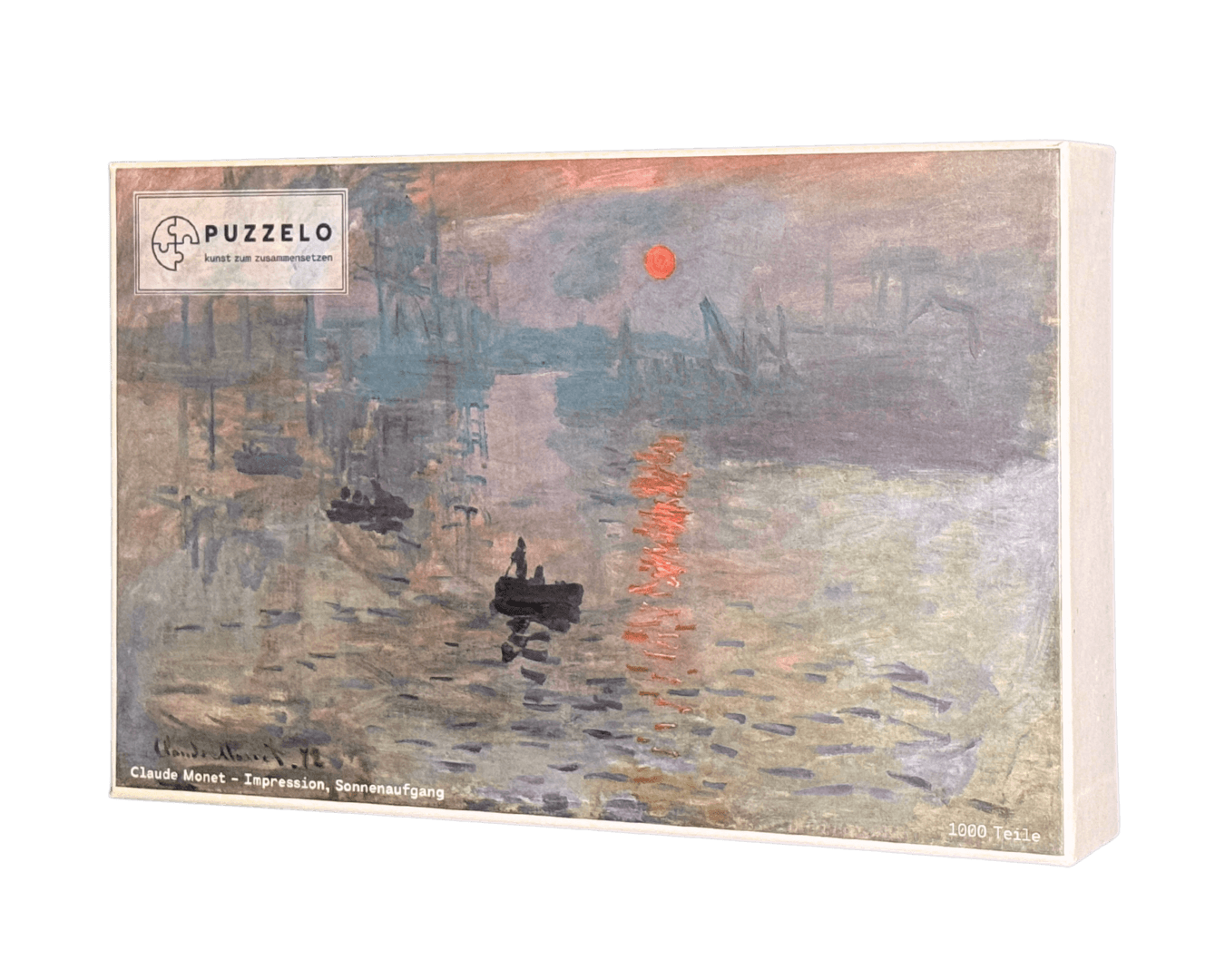 Impression, Sonnenaufgang – Claude Monet Puzzle Kunstwerk, 1000 Teile, Verpackung Vorderseite