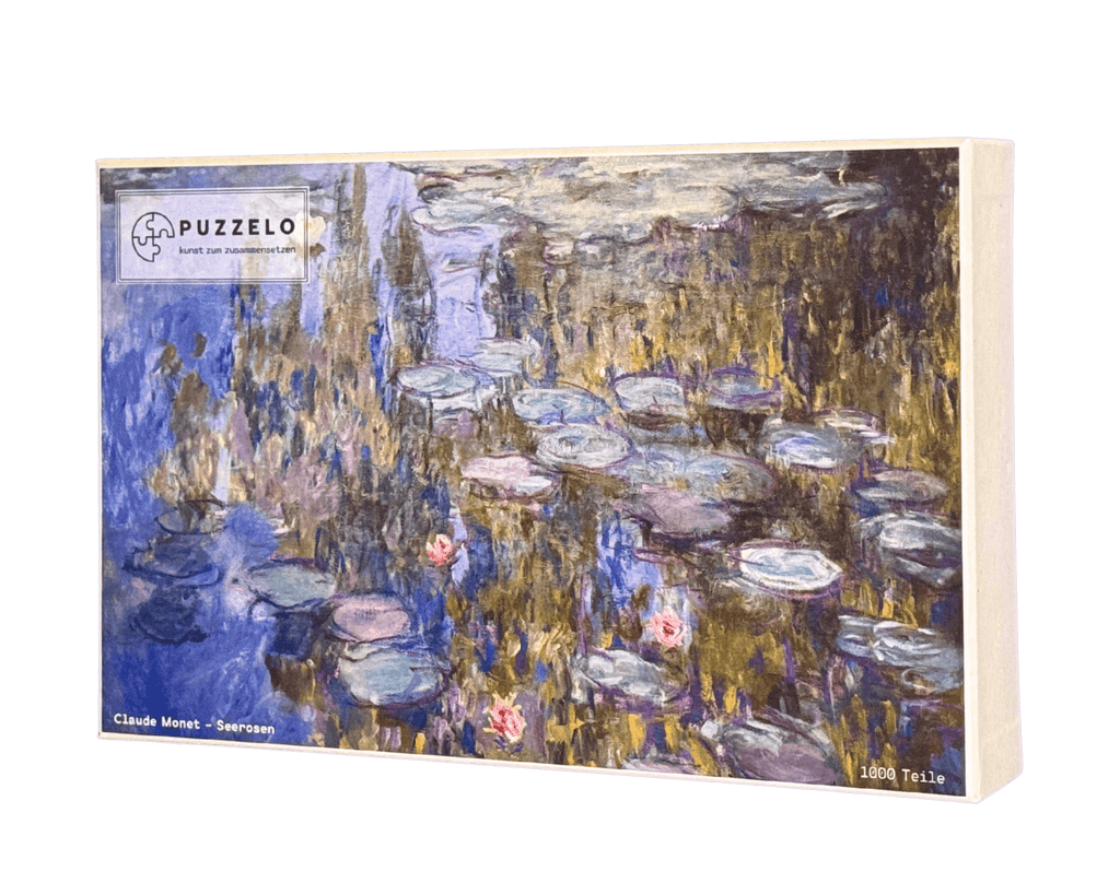 Seerosen – Claude Monet Puzzle Kunstwerk, 1000 Teile, Verpackung Vorderseite