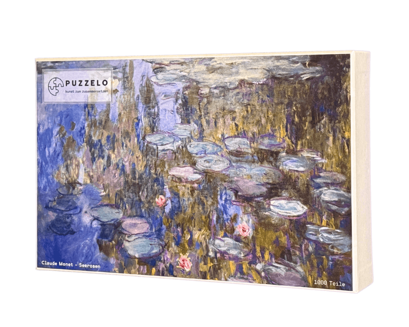 Seerosen – Claude Monet Puzzle Kunstwerk, 1000 Teile, Verpackung Vorderseite