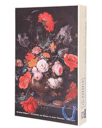 Blumen in einer Glasvase – Abraham Mignon Puzzle Kunstwerk, 1000 Teile, Verpackung Vorderseite