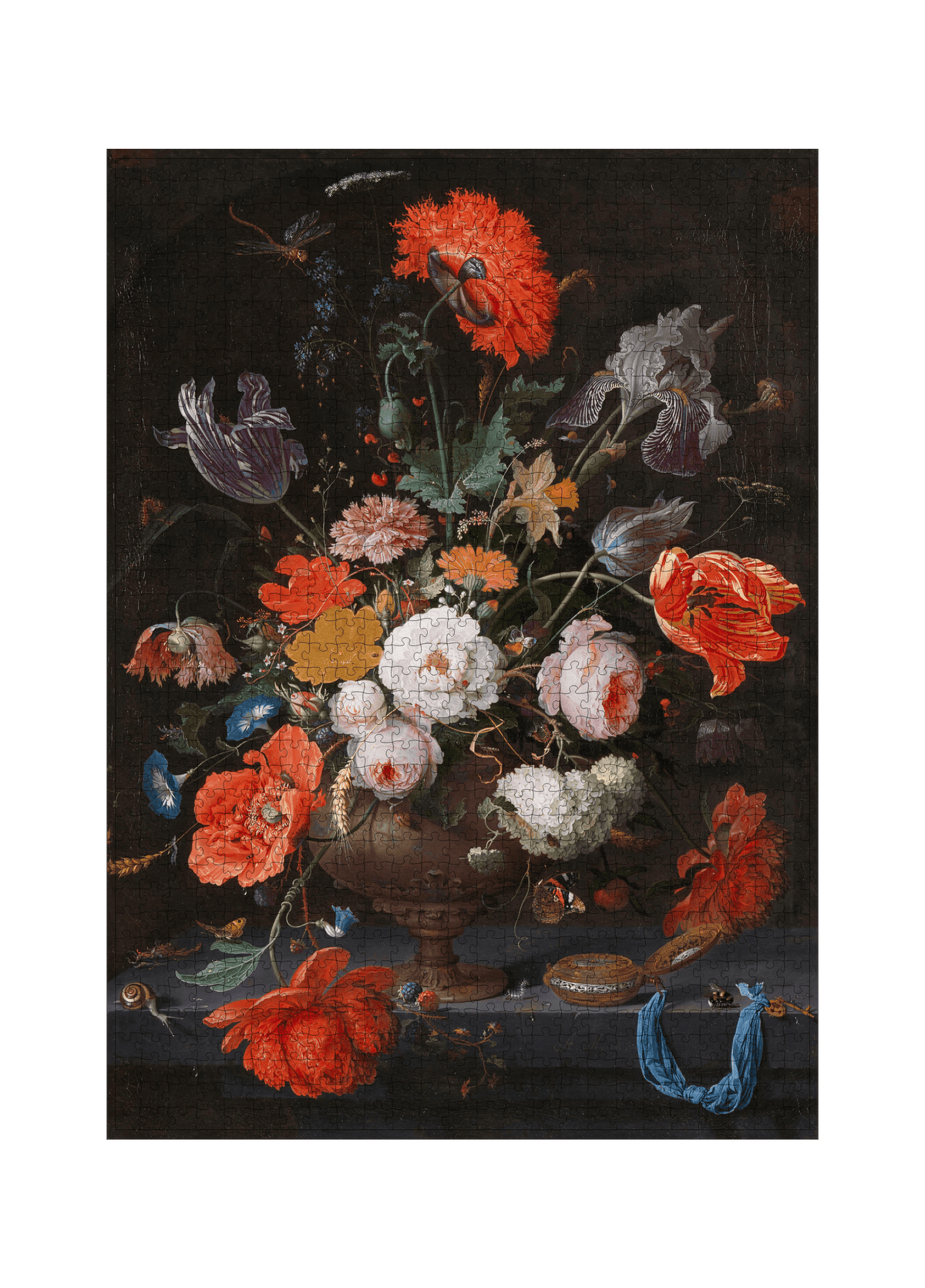 Blumen in einer Glasvase von Abraham Mignon als 1000-Teile-Puzzle-Kunstwerk – Motivansicht