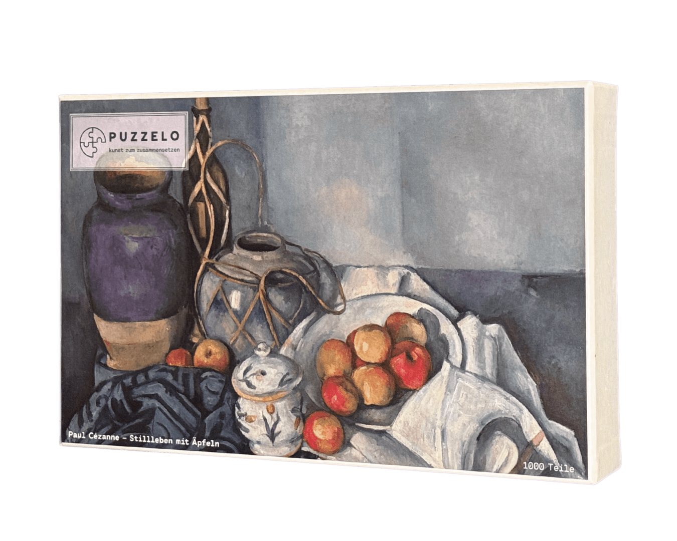 Stillleben mit Äpfeln – Paul Cézanne Kunstpuzzle, 1000 Teile, Verpackung Vorderseite