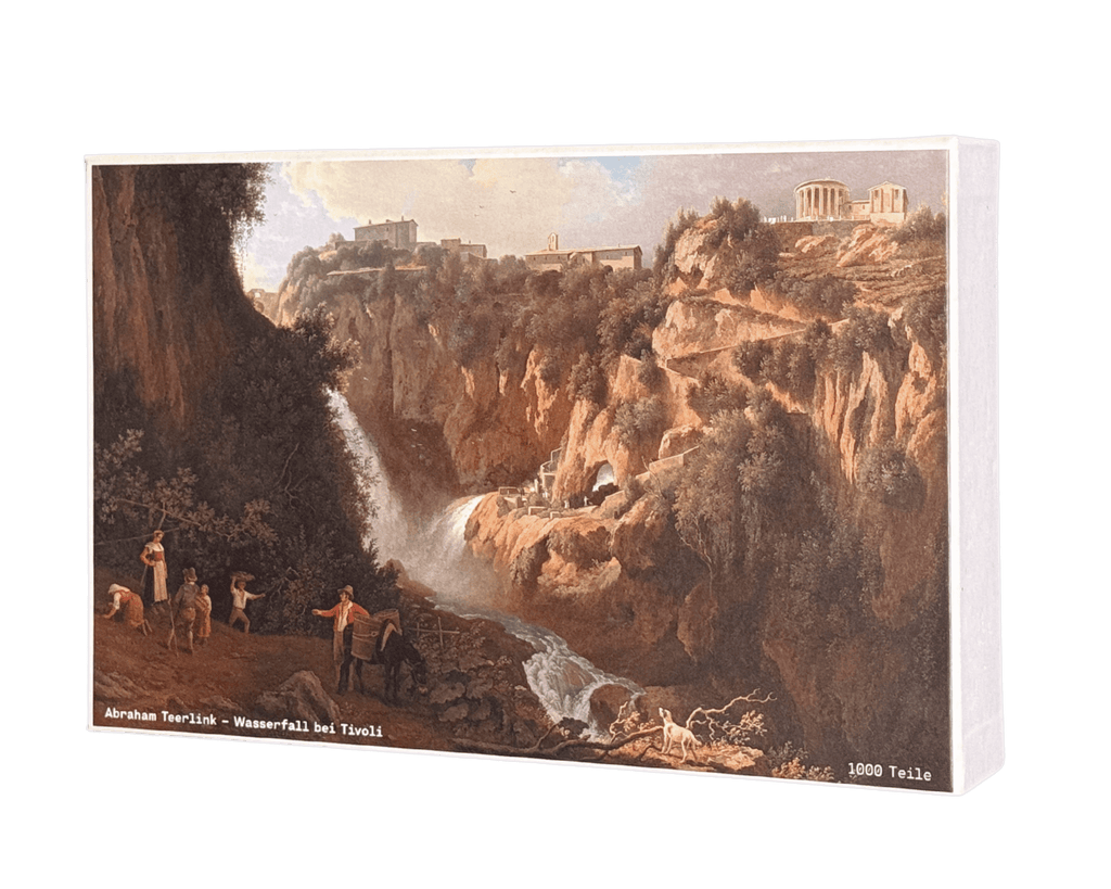 Wasserfall bei Tivoli – Abraham Teerlink Puzzle Kunstwerk, 1000 Teile, Verpackung Vorderseite